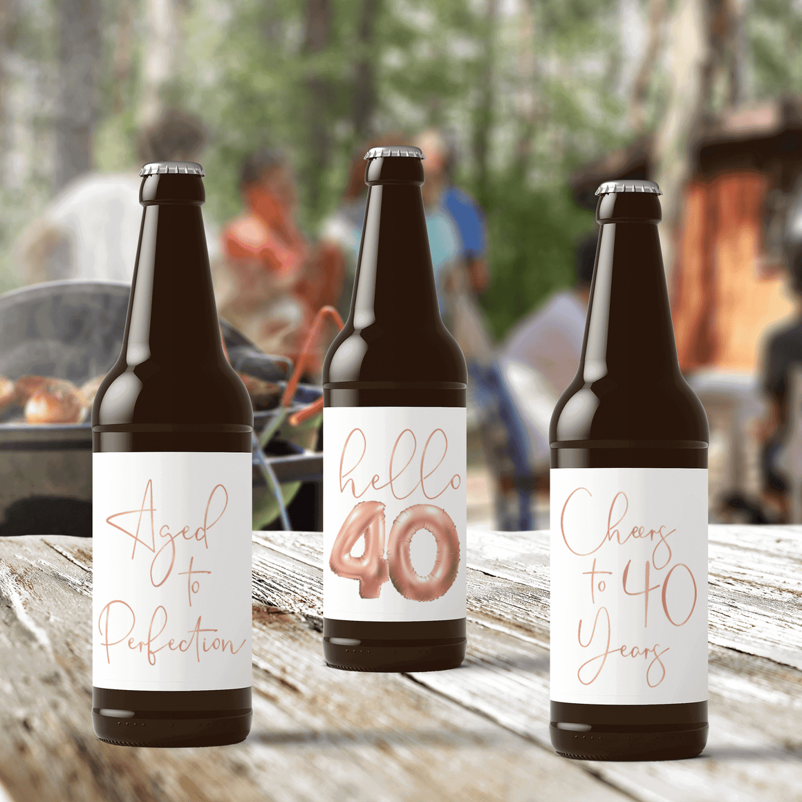 40th Birthday Rose Gold Balloons Beer Labels - 6 Pack