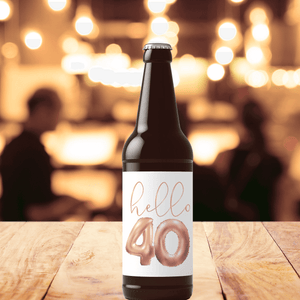 40th Birthday Rose Gold Balloons Beer Labels - 6 Pack