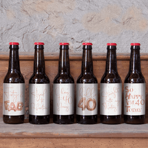 40th Birthday Rose Gold Balloons Beer Labels - 6 Pack
