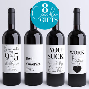 8 Funny Coworker Gifts Coworker Wine Bottle Labels Colleague Card Alternative Printed Peel & Stick Wine Stickers Office Rude Humor Gift 9198