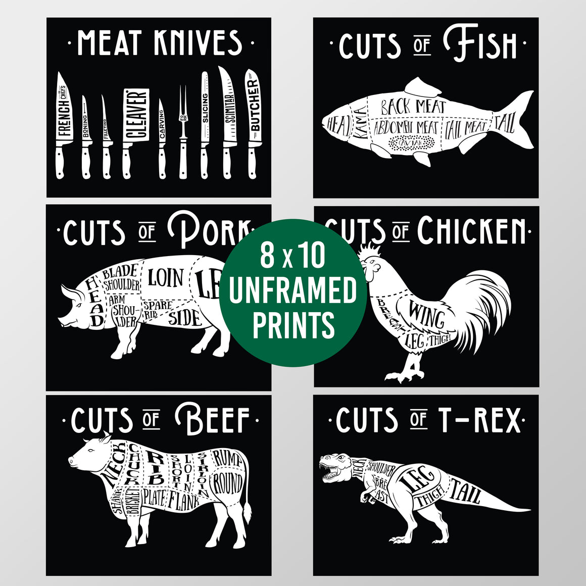 Funky Butcher Cuts of Meat Prints - 6 Prints