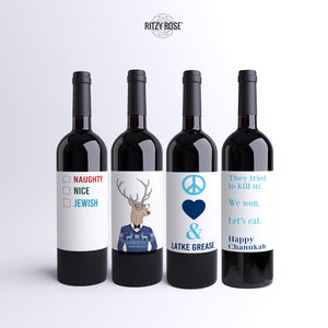 Funny Hanukkah Wine Labels - 8 Pack