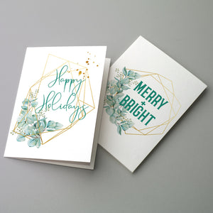 Watercolor Green Gold Christmas Cards - 24 Pack