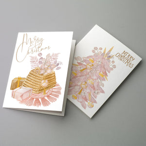 24 Romantic Merry Christmas Cards - 2 Boho Designs in Blush and Beige + Envelopes