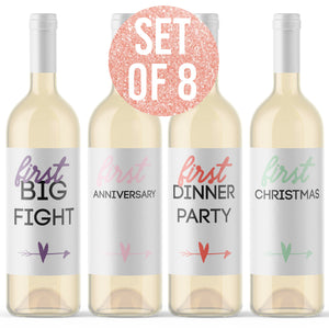 Marriage Milestone Wine Bottle Labels Bridal Shower Gift | 8 Pack