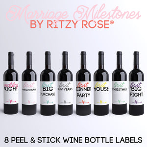 Marriage Milestone Wine Bottle Labels Bridal Shower Gift | 8 Pack