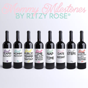 Mommy Milestones Wine Bottle Labels Baby Shower Gift - 8 Pack