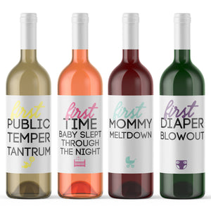 Mommy Milestones Wine Bottle Labels Baby Shower Gift - 8 Pack