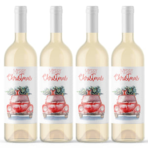 Vintage Truck Merry Christmas Wine Labels - 4 Pack