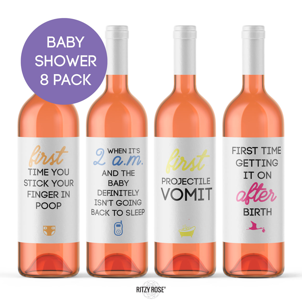 Mommy Milestone Wine Labels Baby Shower Gift - 8 Pack