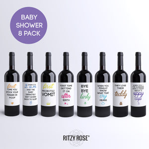 Mommy Milestone Wine Labels Baby Shower Gift - 8 Pack