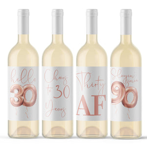 30th Birthday Rose Gold Balloon Wine Labels - 4 Pack