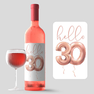 30th Birthday Rose Gold Balloon Wine Labels - 4 Pack