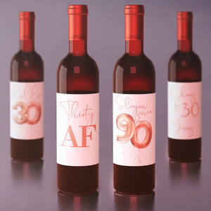 30th Birthday Rose Gold Balloon Wine Labels - 4 Pack