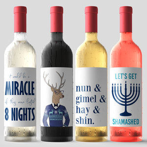 Funny Hanukkah Wine Labels - 8 Pack