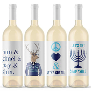 Funny Hanukkah Wine Labels - 8 Pack