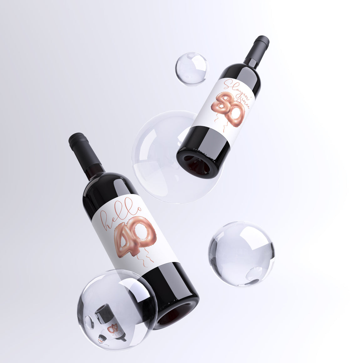 40th Birthday Rose Gold Balloon Wine Labels - 4 Pack