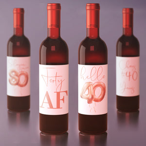 40th Birthday Rose Gold Balloon Wine Labels - 4 Pack