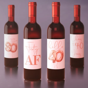 40th Birthday Rose Gold Balloon Wine Labels - 4 Pack