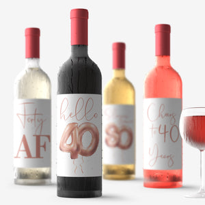 40th Birthday Rose Gold Balloon Wine Labels - 4 Pack
