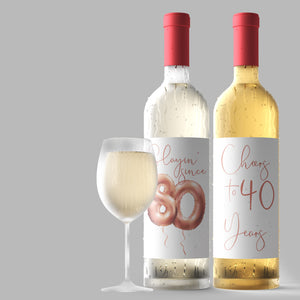 40th Birthday Rose Gold Balloon Wine Labels - 4 Pack
