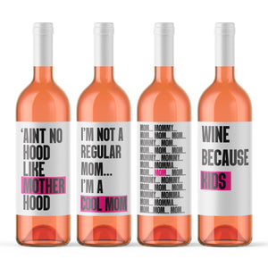 Funny Mom Life Wine Bottle Labels | Wine Because Kids - 4 Pack