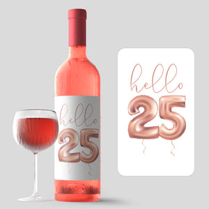 25th Birthday Rose Gold Balloon Wine Labels - 4 Pack