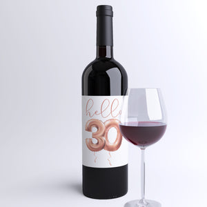 Dirty 30 Birthday Rose Gold Balloon Wine Labels - 4 Pack