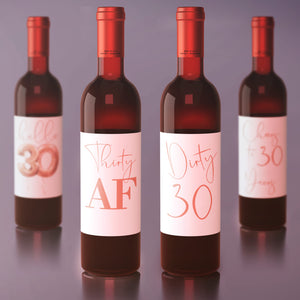 Dirty 30 Birthday Rose Gold Balloon Wine Labels - 4 Pack