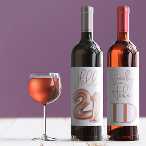 21st Birthday Rose Gold Balloon Wine Labels - 4 Pack