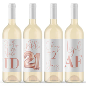 21st Birthday Rose Gold Balloon Wine Labels - 4 Pack