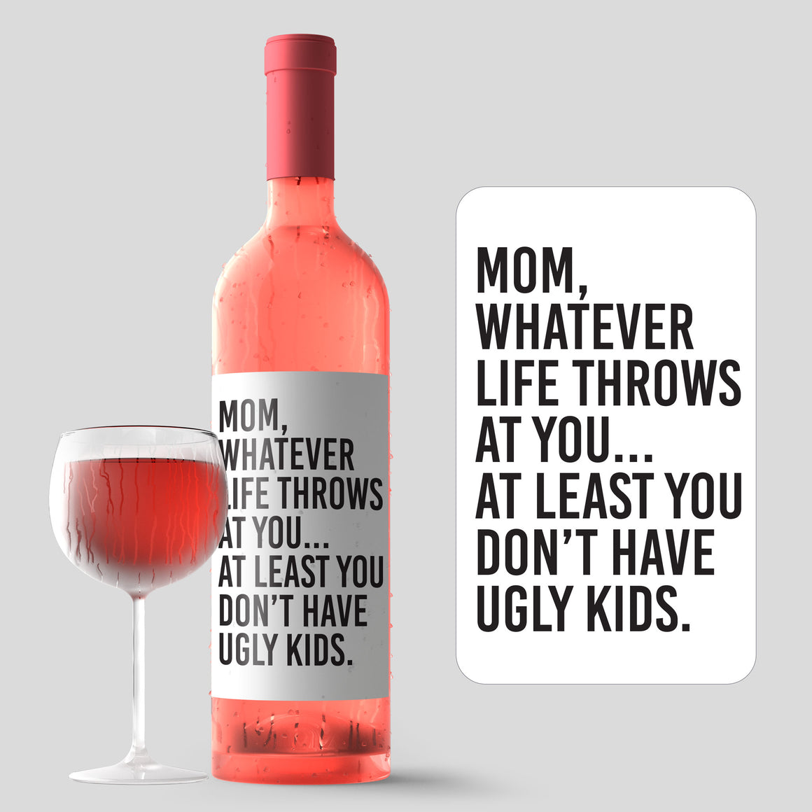 Funny No Ugly Kids Mother's Day Wine Label + Card