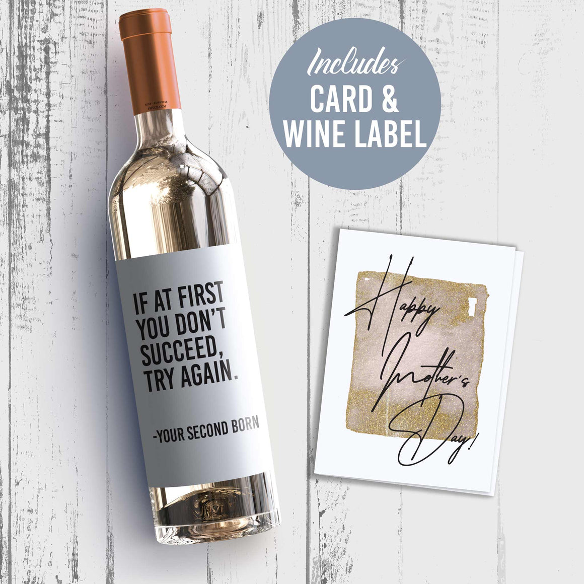 Funny From Second Child Mother's Day Wine Label + Card