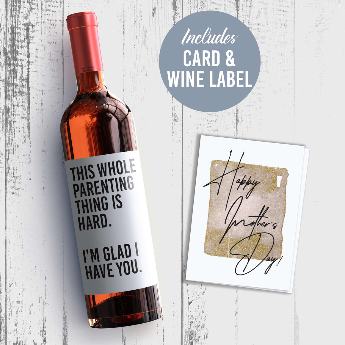 Parenting Is Hard Give To Spouse Mother's Day Wine Label + Card