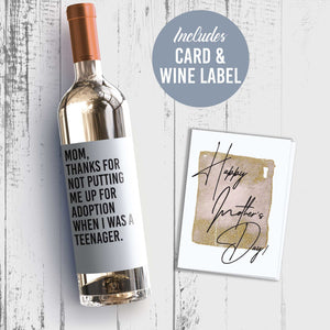 Funny Mother's Day Wine Label + Card