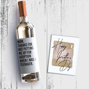 Funny Mother's Day Wine Label + Card