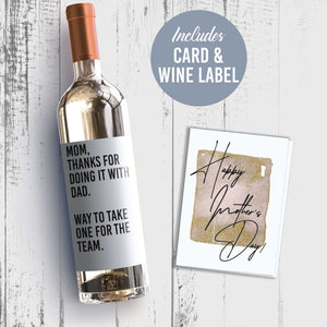 Thanks For Doing It With Dad Funny Mother's Day Wine Label + Card