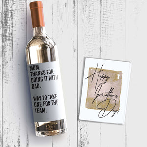 Thanks For Doing It With Dad Funny Mother's Day Wine Label + Card