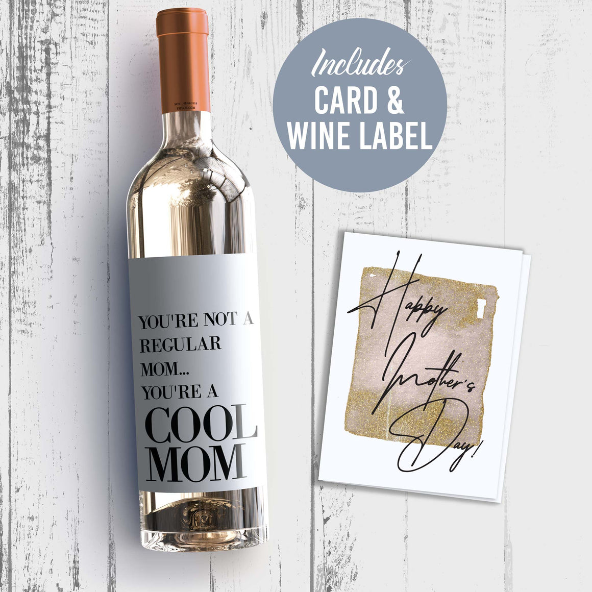 Cool Mom Mother's Day Wine Label + Card
