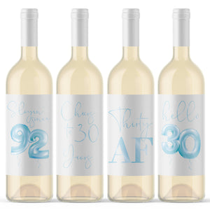 30th Birthday Blue Balloon Wine Labels - 4 Pack