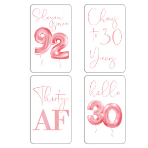 30th Birthday Pink Balloon Wine Labels - 4 Pack