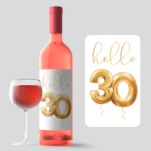 30th Birthday Gold Balloon Wine Labels - 4 Pack