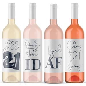 21st Birthday Black Balloon Wine Labels - 4 Pack
