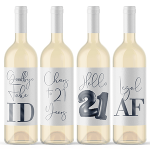 21st Birthday Black Balloon Wine Labels - 4 Pack