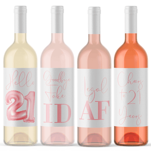 21st Birthday Pink Balloon Wine Labels - 4 Pack