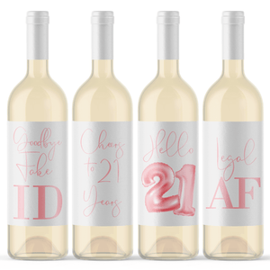 21st Birthday Pink Balloon Wine Labels - 4 Pack