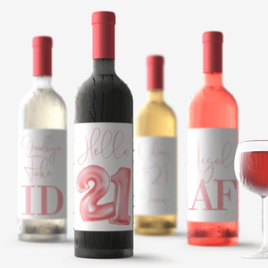 21st Birthday Pink Balloon Wine Labels - 4 Pack