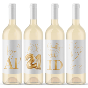 21st Birthday Gold Balloon Wine Labels - 4 Pack