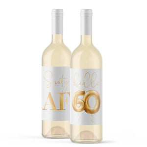 60th Birthday Gold Balloon Wine Labels - 4 Pack