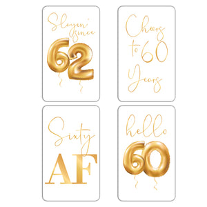 60th Birthday Gold Balloon Wine Labels - 4 Pack